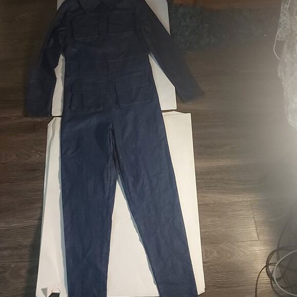 Love Highlight Blue Zip Denim 4 PocketJumpsuit L Utility Streetwear Casual Skate - Picture 4 of 9